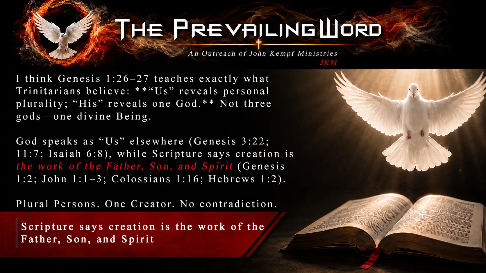 Genesis 1:26–27 — plural Persons (“Us”), one God (“His”); plural Persons, one Creator